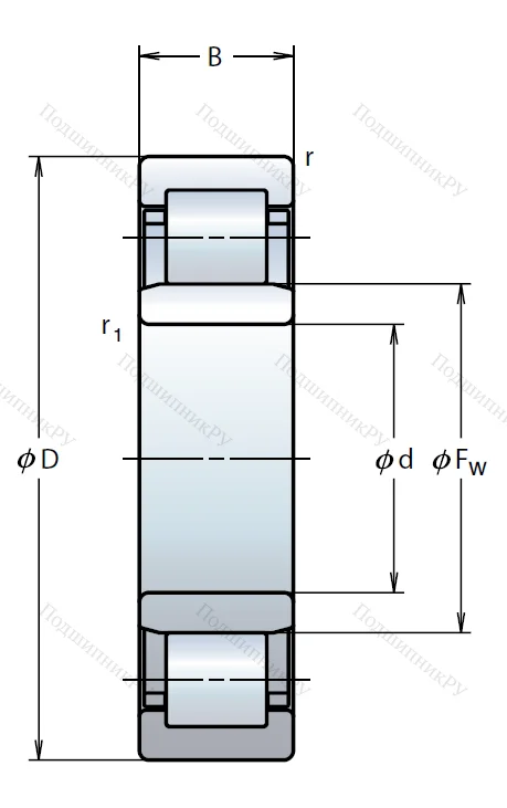 Роликовый цилиндрический подшипник NU 308 ET C 3 от производителя  NSK