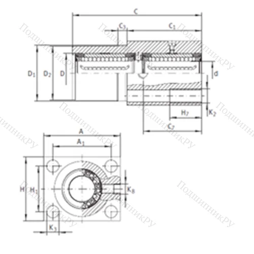 Подшипник шариковый линейный KTFN 12 C-PP-AS от производителя  INA