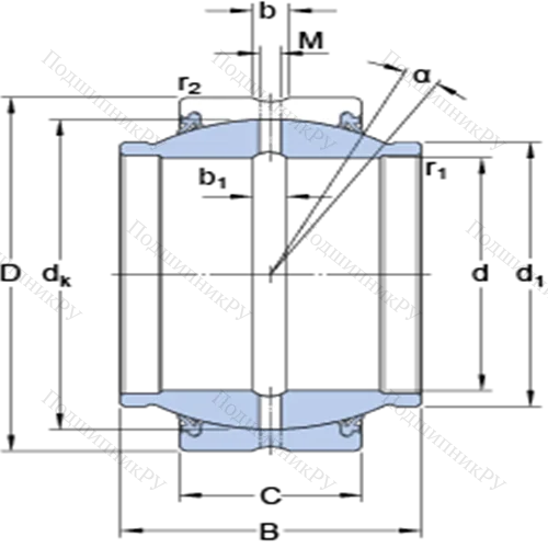 Радиальные сферические подшипники скольжения с контактными поверхностями сталь/сталь, требующие техобслуживания GEM 35 ES-2RS от производителя  SKF