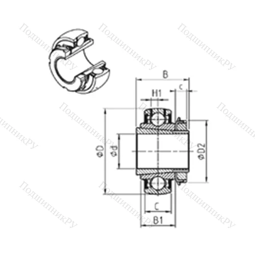 Подшипник шариковый радиальный UK 306+H-16