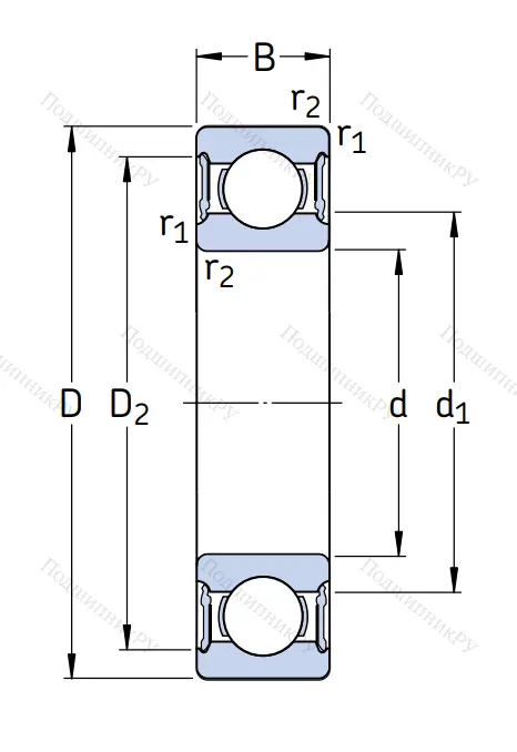 Однорядный шариковый подшипник W 6305 2RS 1