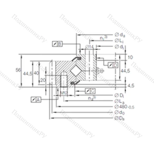 Подшипник роликовый опорно-поворотный XSA 14 0414 N