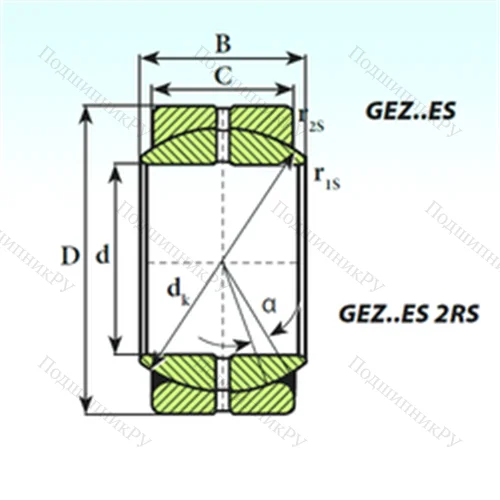 Подшипник скольжения сферический GEZ 107 ES 2RS от производителя  ISB
