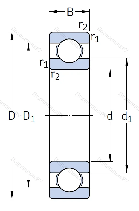 Однорядный шариковый подшипник 6022