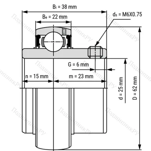 Радиальный шариковый подшипник UC 305 - Вал 25мм от производителя  LPZ