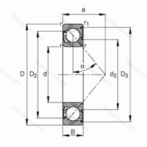 Подшипник шариковый радиально-упорный 7004-B-2RS-TVP от производителя  FAG Подшипник шариковый радиально-упорный 7004-B-2RS-TVP от производителя  FAG