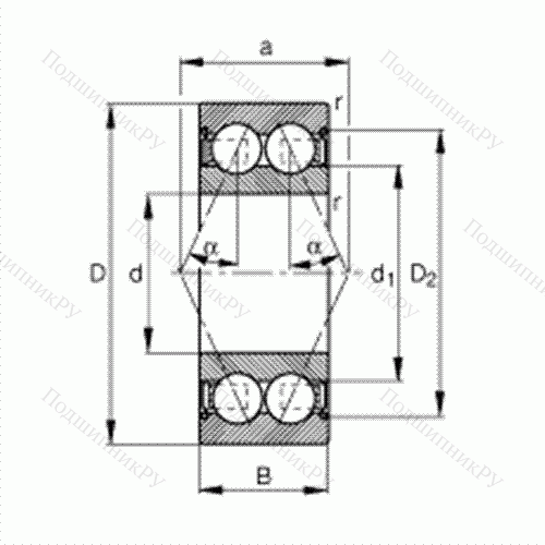Подшипник шариковый радиально-упорный 3005-B-2Z-TVH от производителя  FAG Подшипник шариковый радиально-упорный 3005-B-2Z-TVH от производителя  FAG